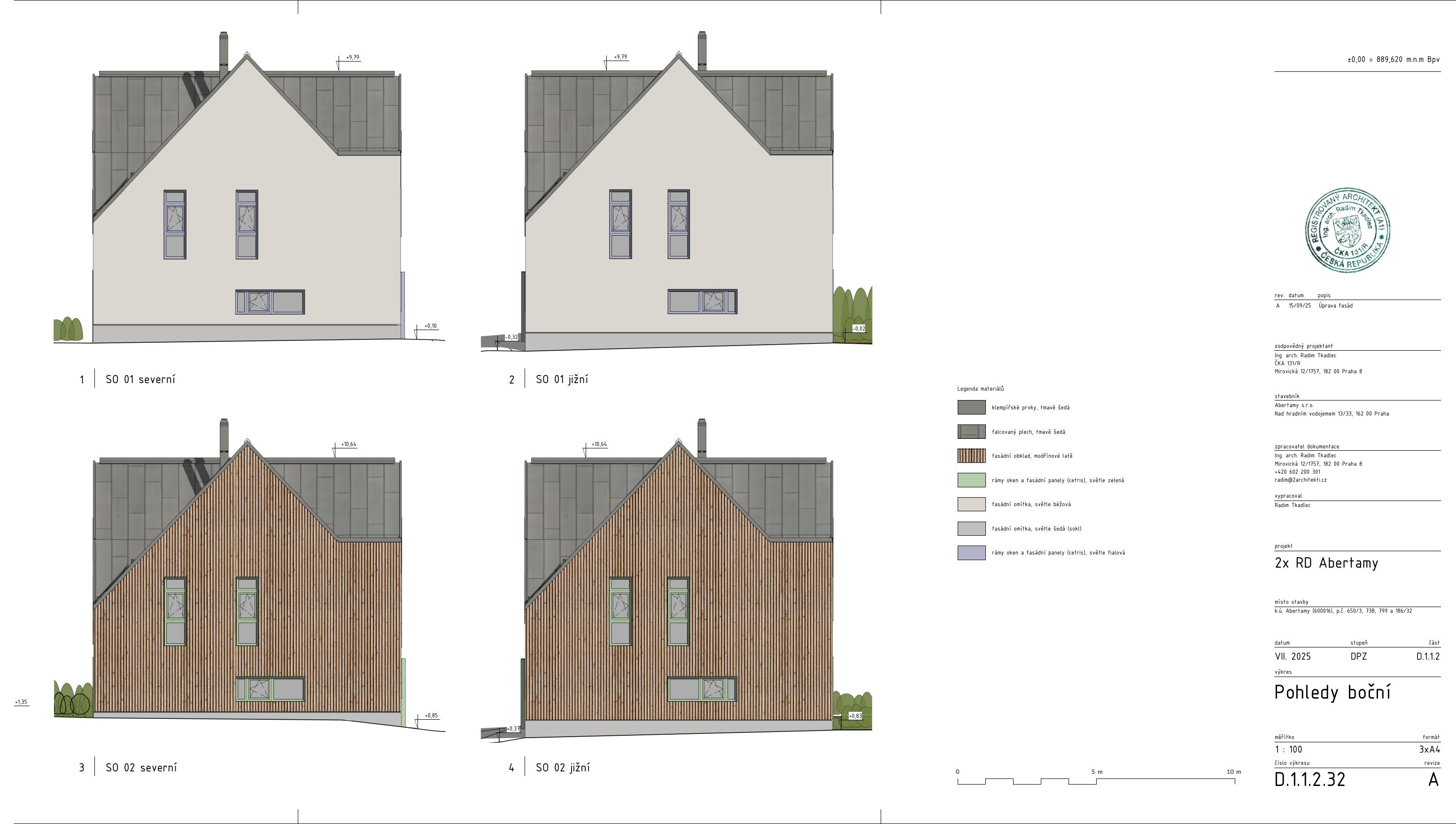 Architektonické pohledy — výkres, boční pohledy